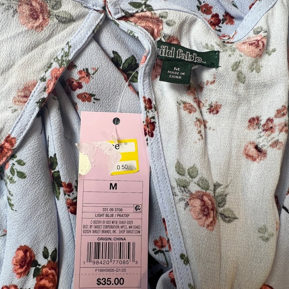 Wild Fable Women's Medium Blue Floral Dress Rayon Square Neck | Cottage - Picture 5 of 7